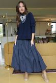 Paloma Bubble Hem Midi Skirt Navy